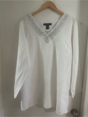 Ashley Stewart White V-Neck Beaded Tunic